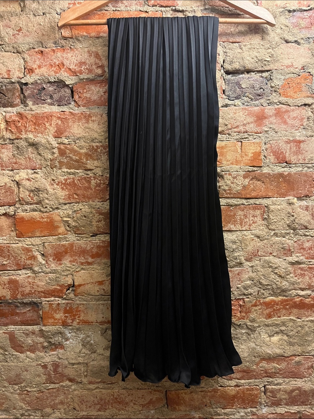 H&M Black Satin Pleated Maxi Skirt with Leg Slit